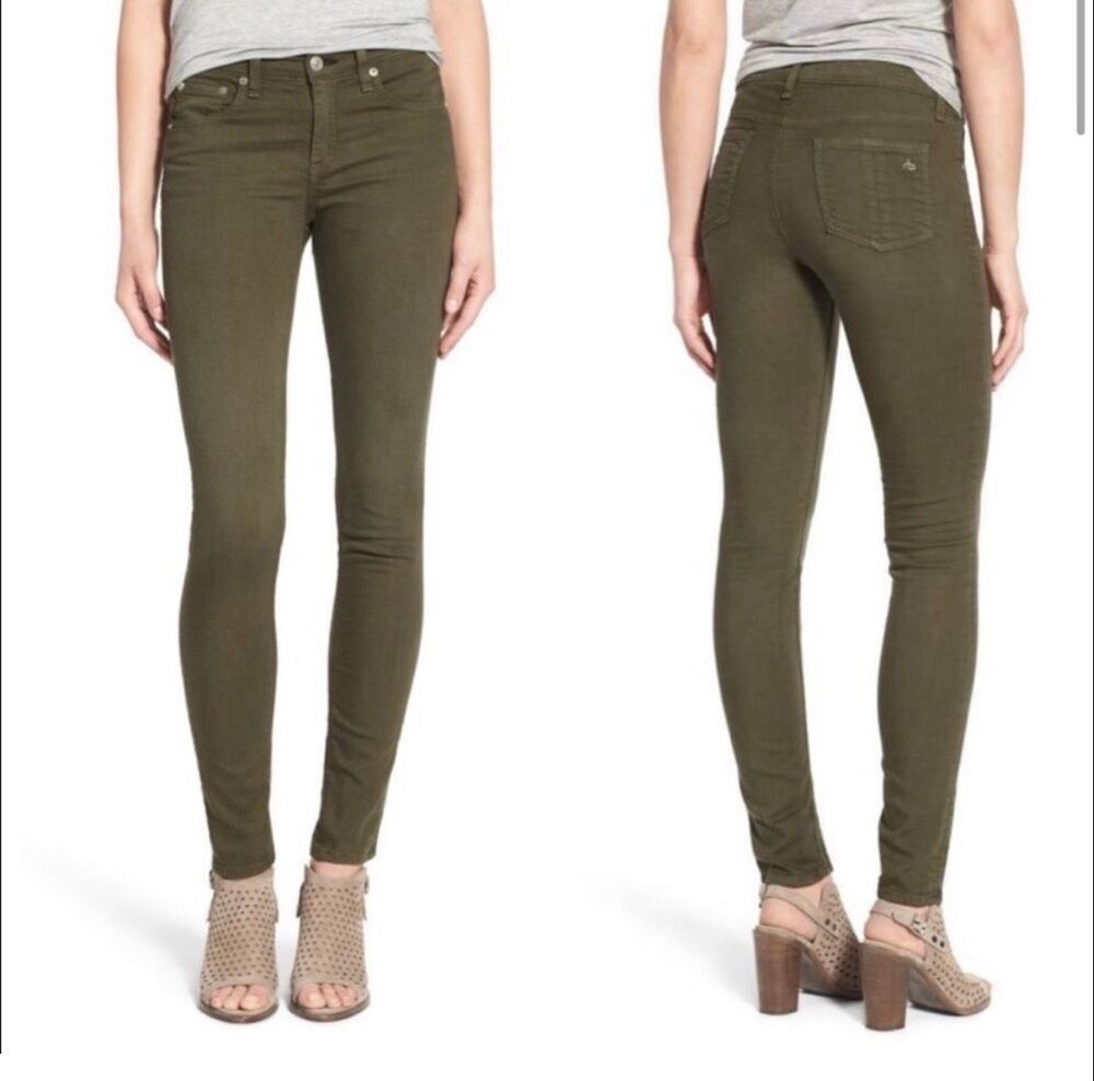 Rag & Bone green distressed army skinny jeans size 27